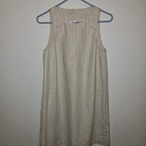 LOFT Dresses & Skirts - LOFT Linen Blend Sleeveless Shift Dress Size 4 Beige Shimmer Stripe A-Line